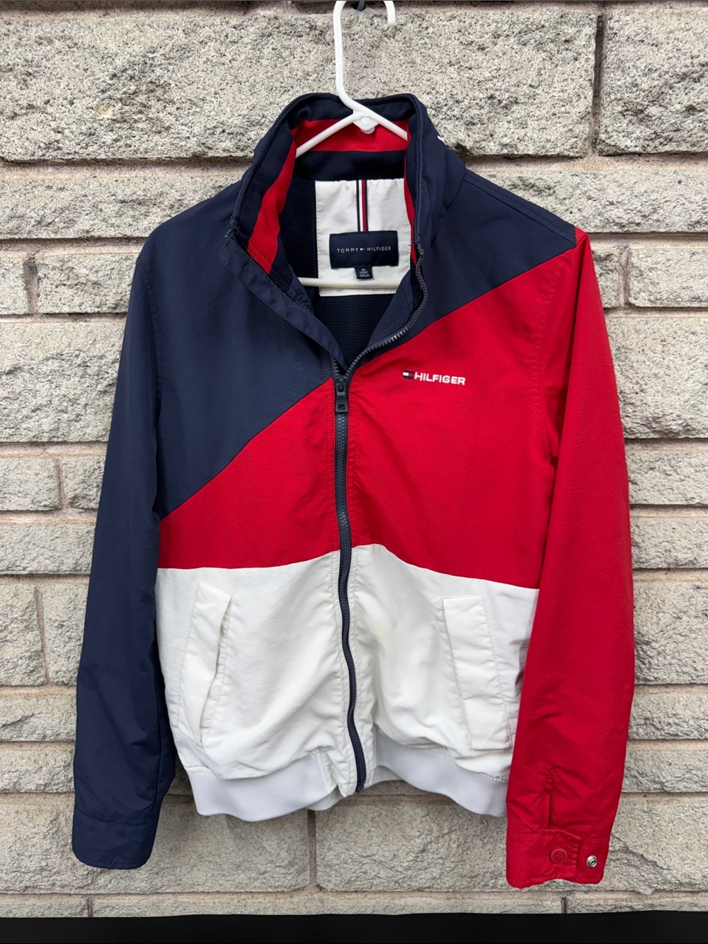 Tommy Hilfiger Men’s Navy Red White Colorblock Windbreaker